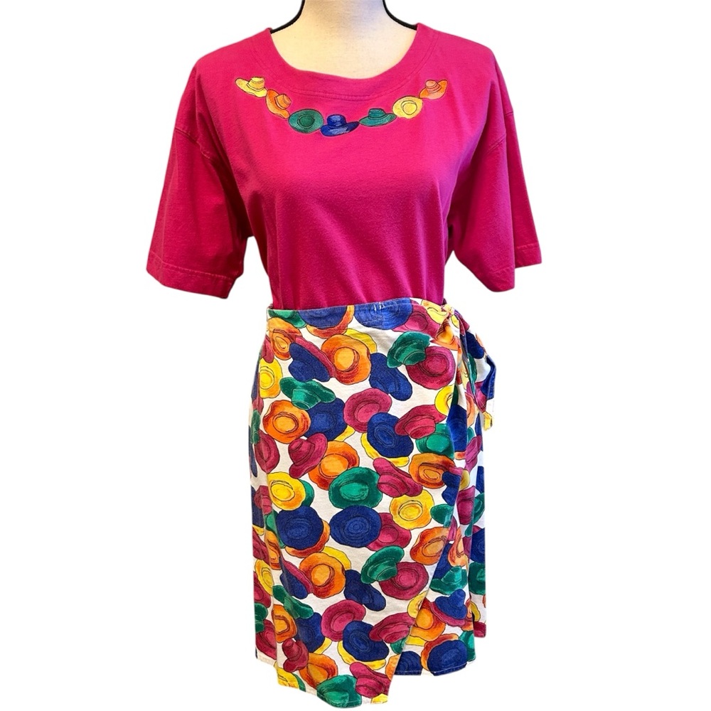 Vintage 1990s Evan Picone Art Print Tee & Wrap Skirt Set Size L